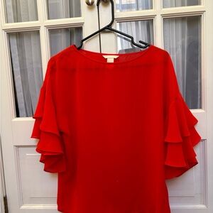 H&M Vibrant Red Blouse with Ruffle Sleeves